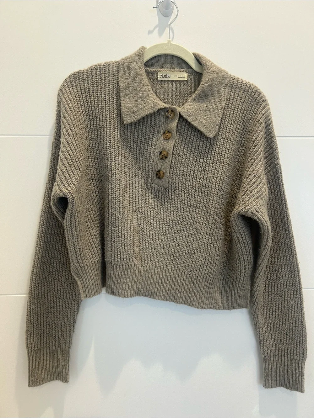 Elodie Brown/Gray Chunky Polo Style Cropped Sweater- Size Small